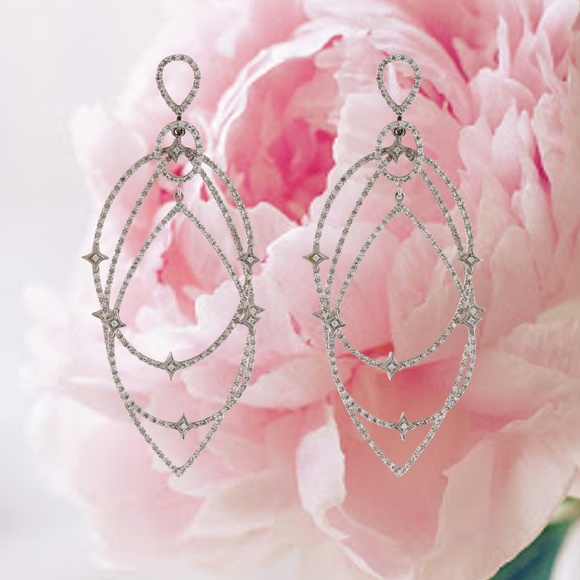 LOREE RODKIN 18K White Gold Spherical Star Drop Diamond Earrings - Picture 6 of 14